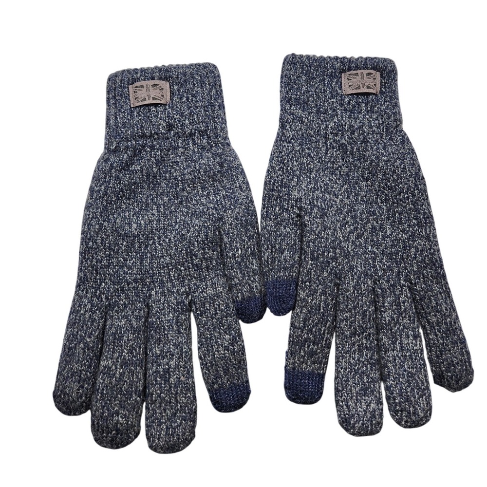 Cutter & Buck Mens Touchscreen Knit Gloves‎ Winter Warm British Flag Patch Gray